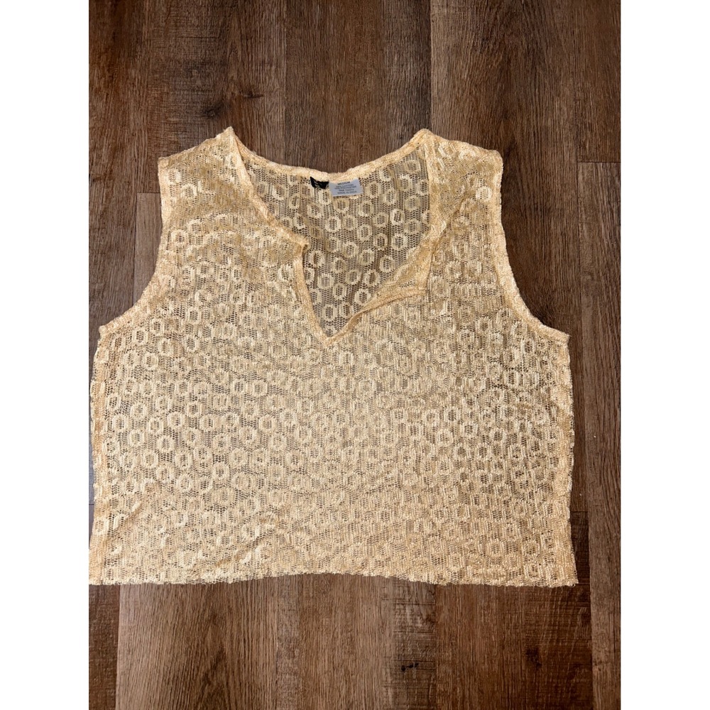 Y2K Manhattan Blues Sheer Crochet Bohemian Beach Crop Top Geometric Knit Medium
